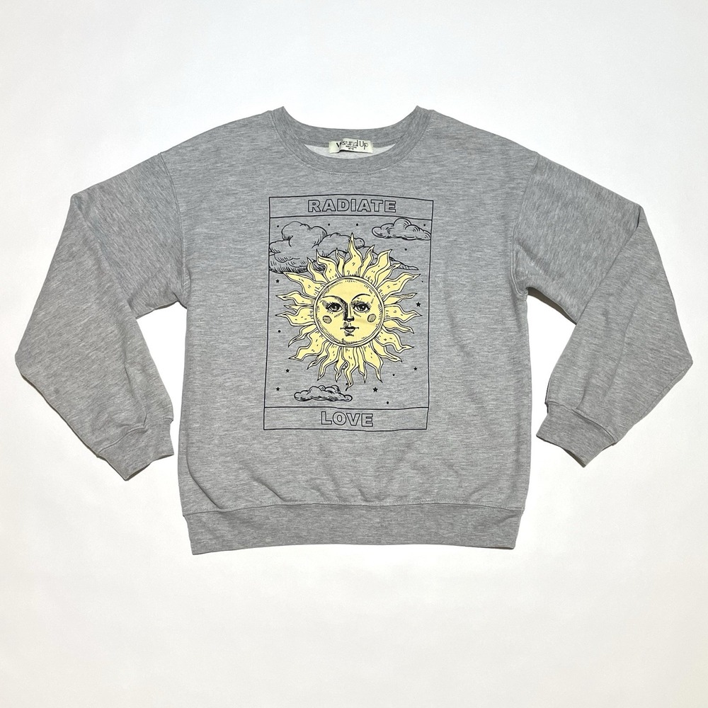 Wound Up Gray " Radiate Love" Sweatshirt - Women's Size Medium Grey Sunshine Sun